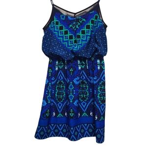 EXPRESS Art Deco‎ Vibrant Blue and Green Geometric Dress SZ XS